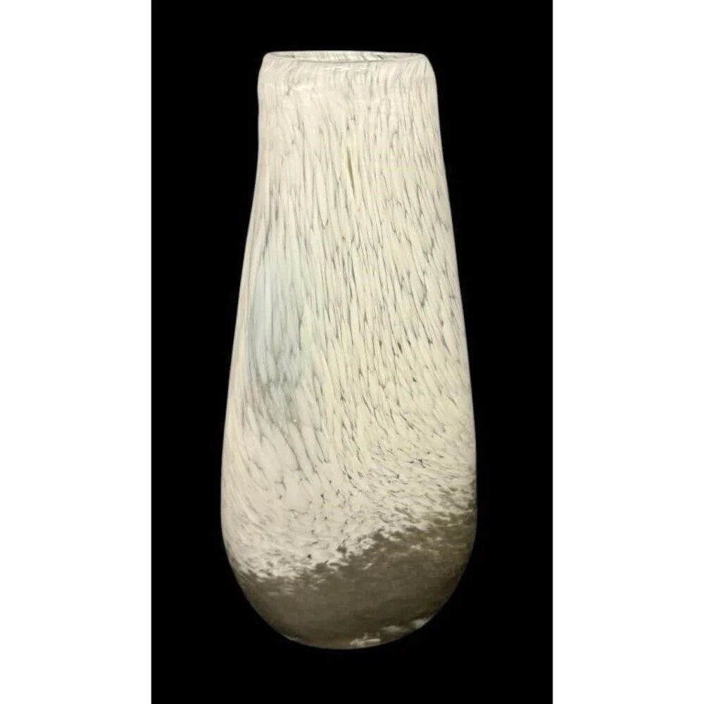 3pc Hand Blown Art Glass Vase Bottle Swirl White & Gray Mottled Set Heavy Decor